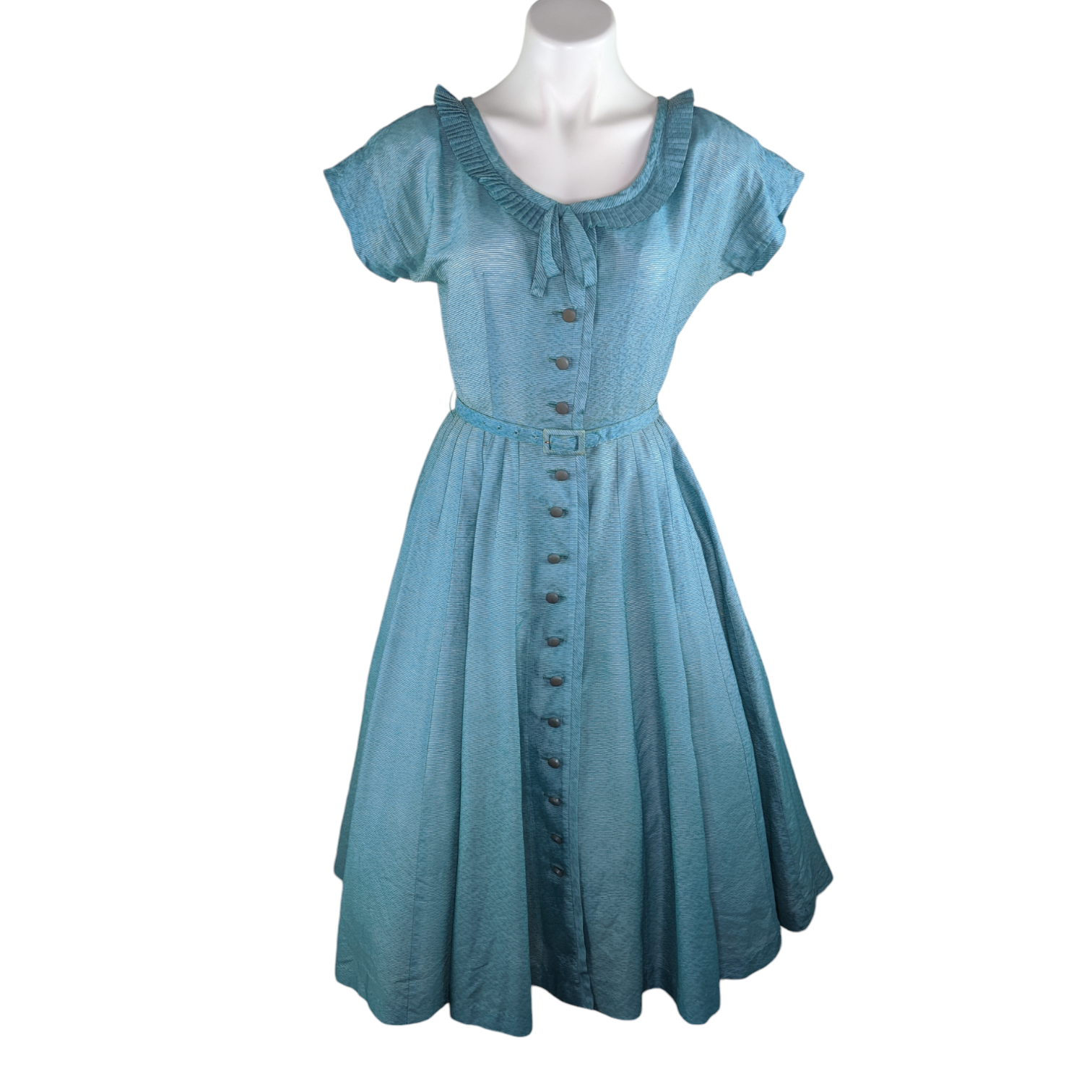 Vintage 1950s Aqua Blue Fit and Flare Button Down Dress With Belt | Viva  Vega Vintage